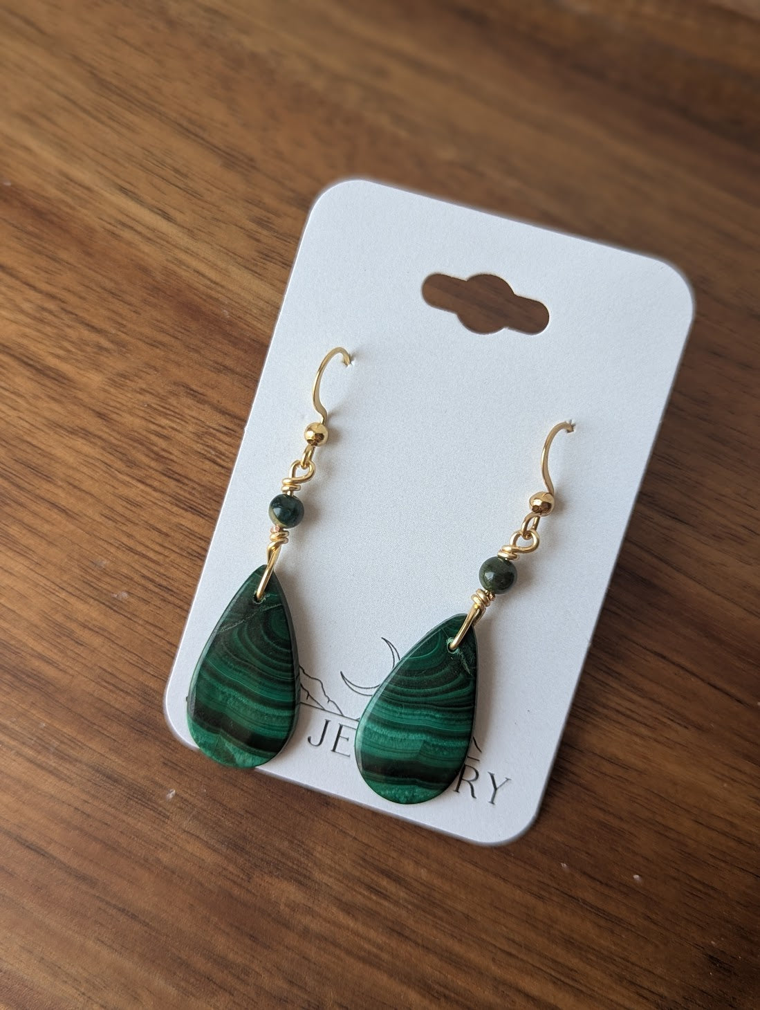 Malachite Tear Drop Gold Earrings