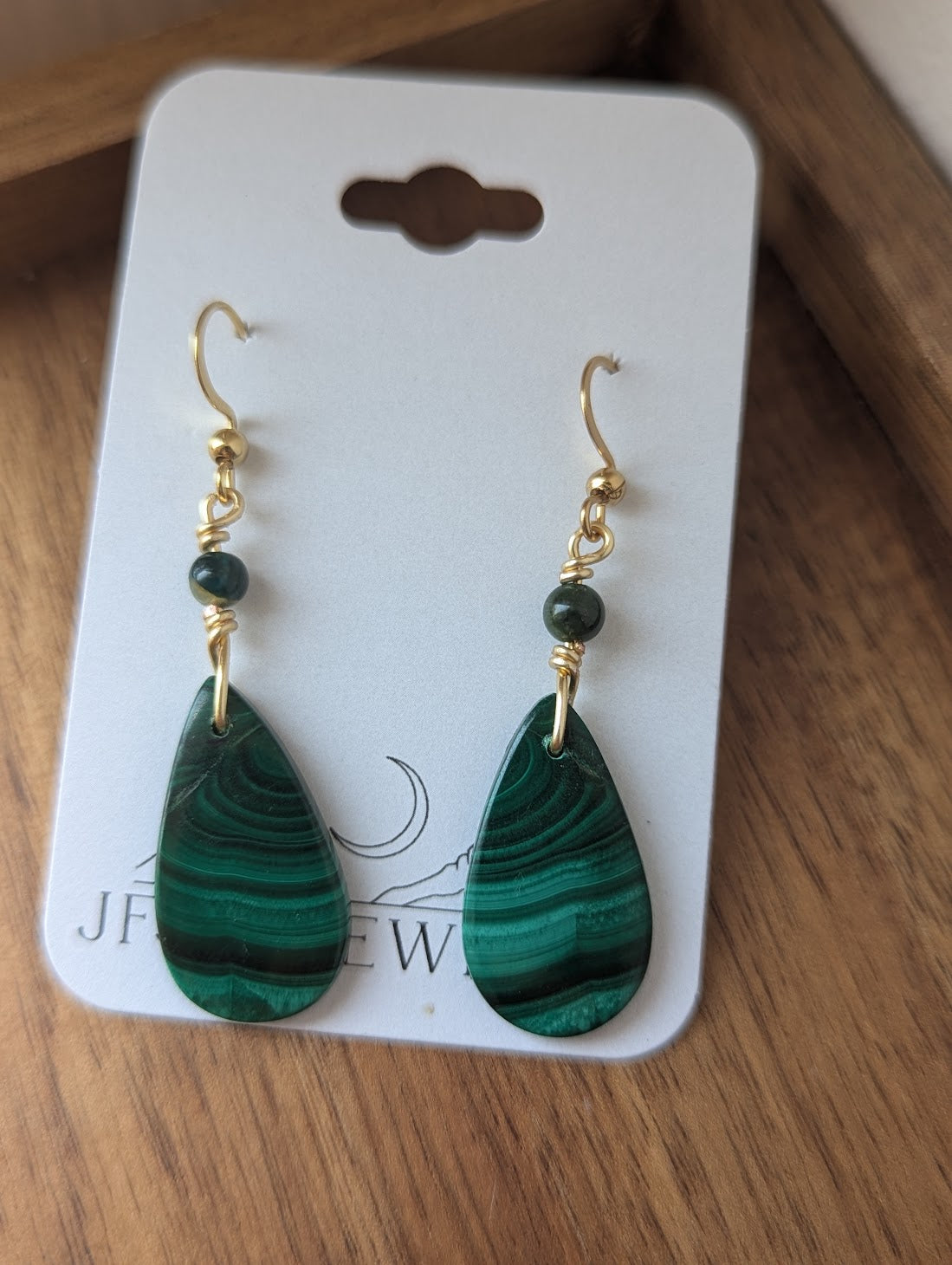 Malachite Tear Drop Gold Earrings
