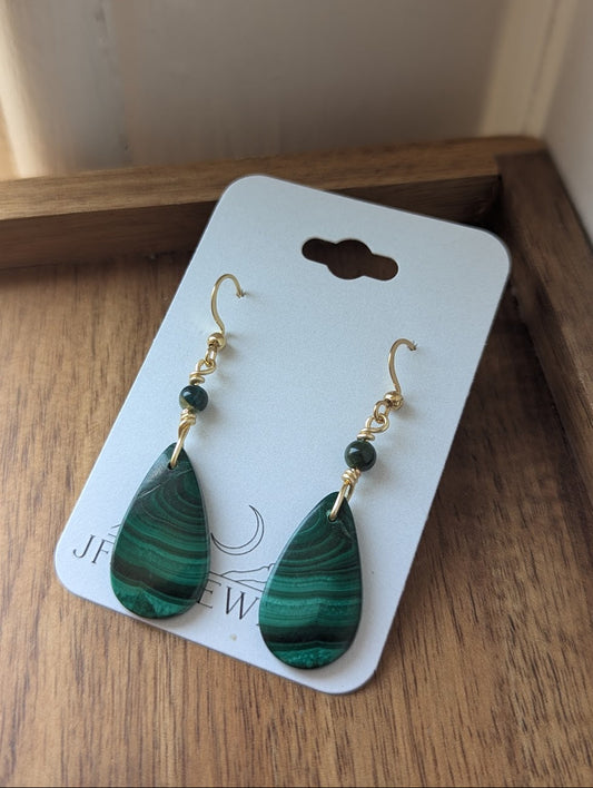 Malachite Tear Drop Gold Earrings