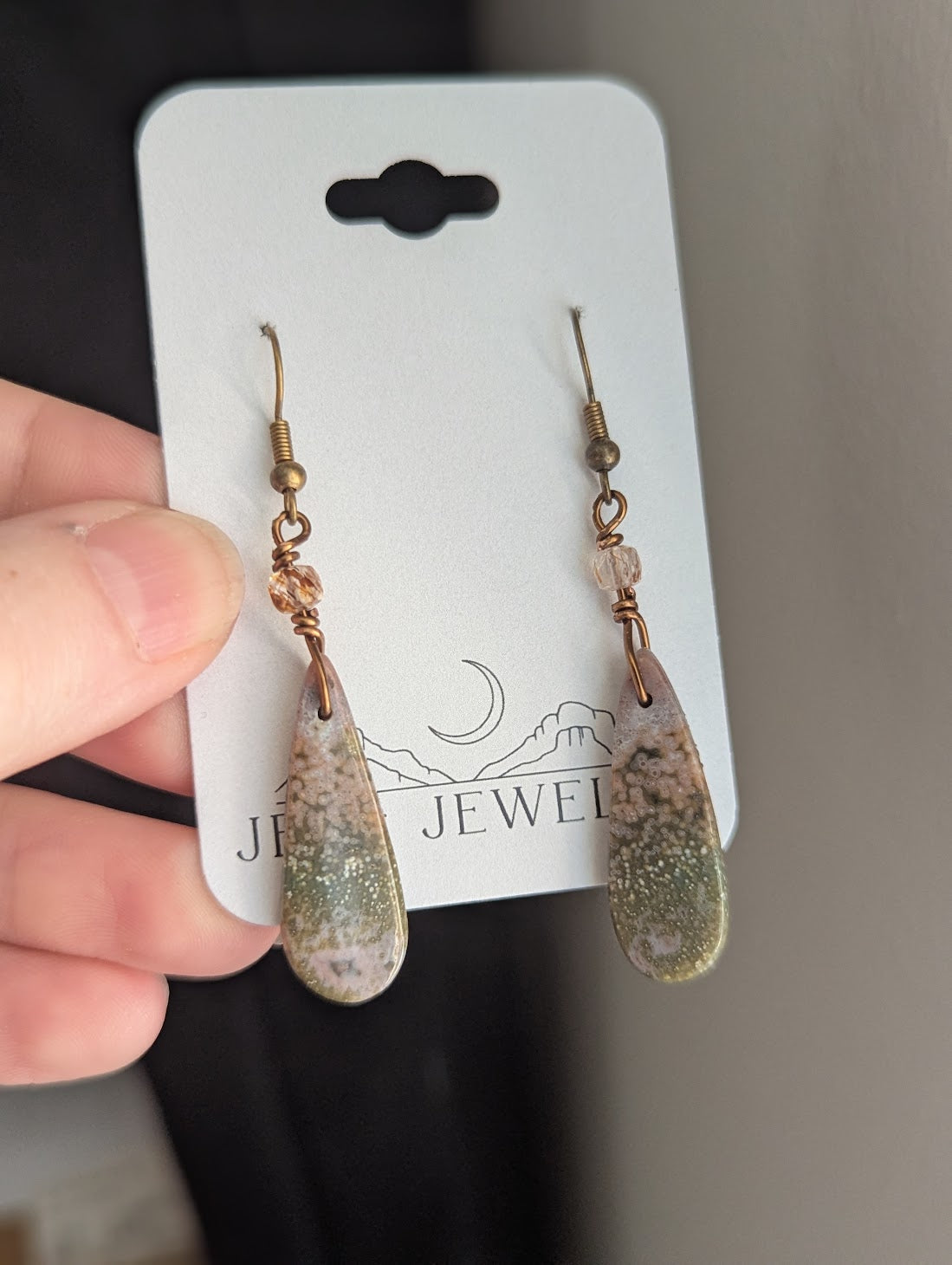 Ocean Jasper Tear Drop Brass Earrings