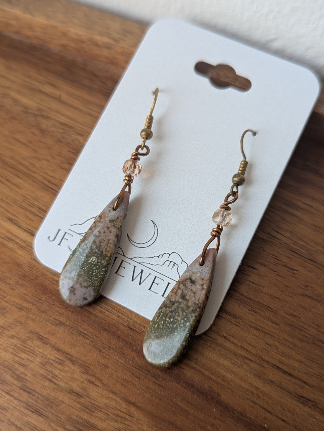 Ocean Jasper Tear Drop Brass Earrings