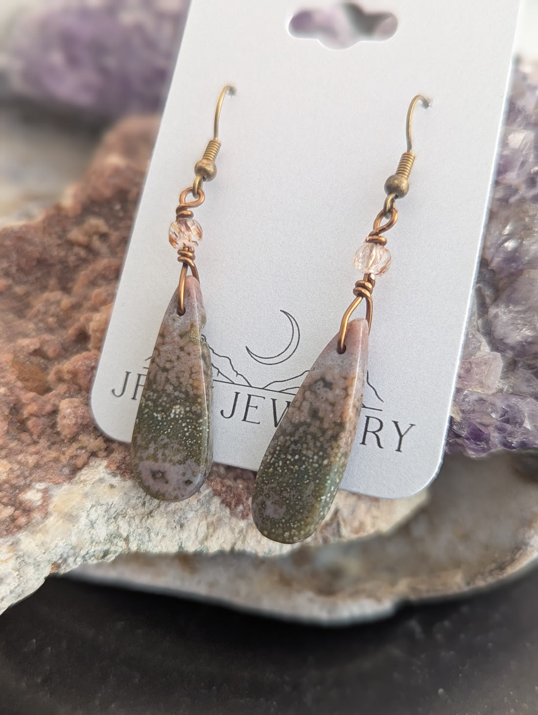 Ocean Jasper Tear Drop Brass Earrings