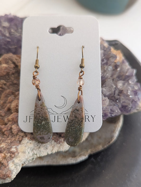 Ocean Jasper Tear Drop Brass Earrings