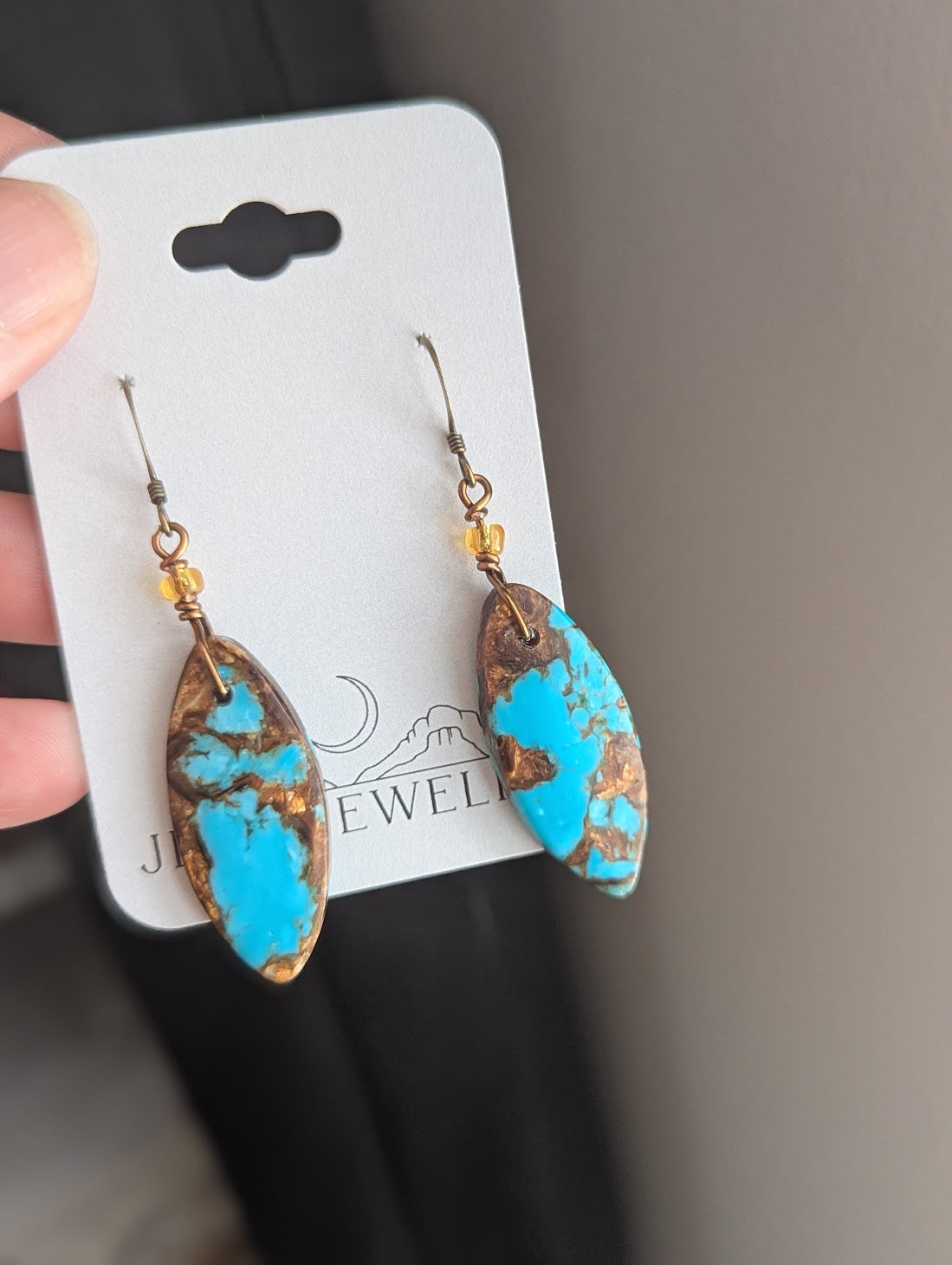 Turquoise Bronzite Marquise Brass Earrings