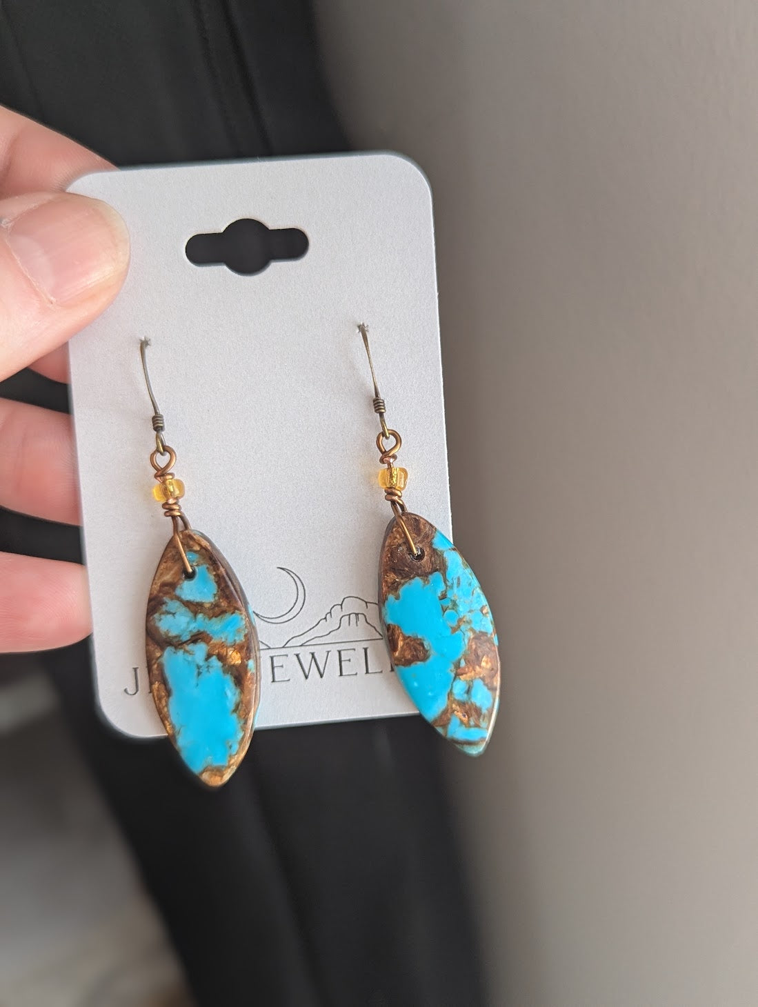 Turquoise Bronzite Marquise Brass Earrings