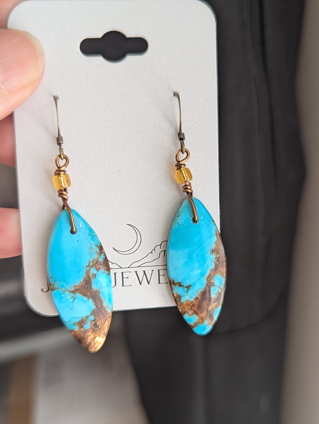 Turquoise Bronzite Marquise Brass Earrings