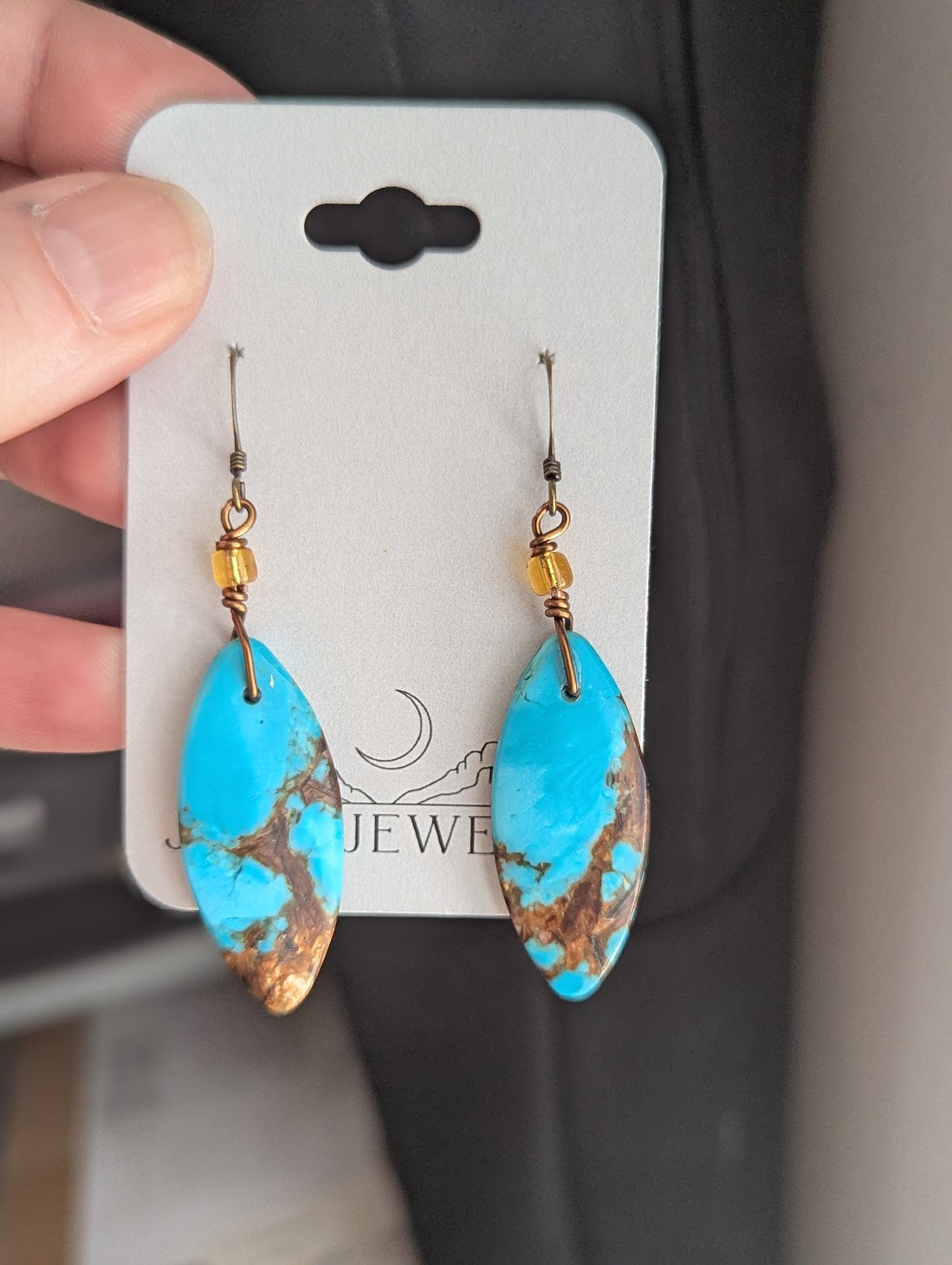 Turquoise Bronzite Marquise Brass Earrings