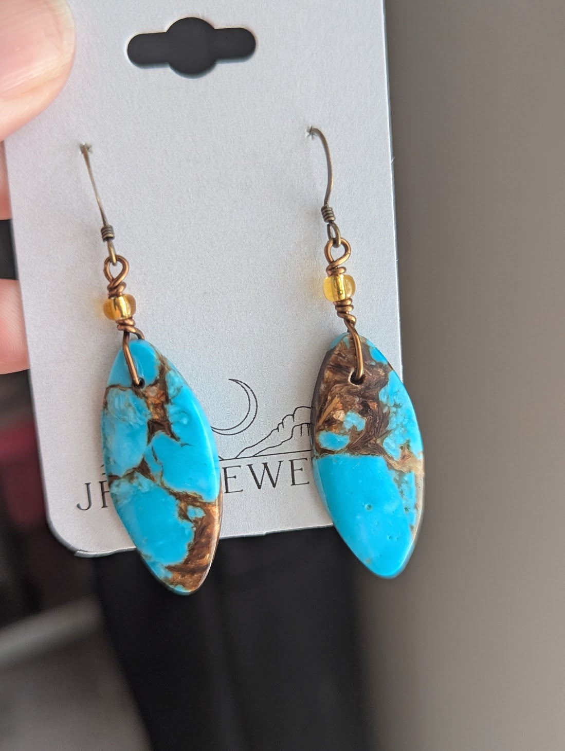 Turquoise Bronzite Marquise Brass Earrings