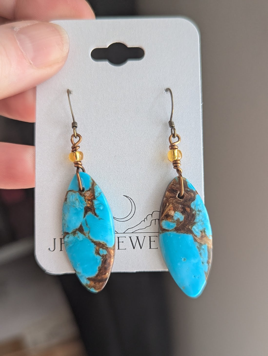 Turquoise Bronzite Marquise Brass Earrings