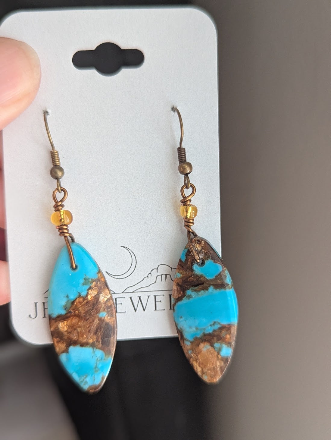 Turquoise Bronzite Marquise Brass Earrings