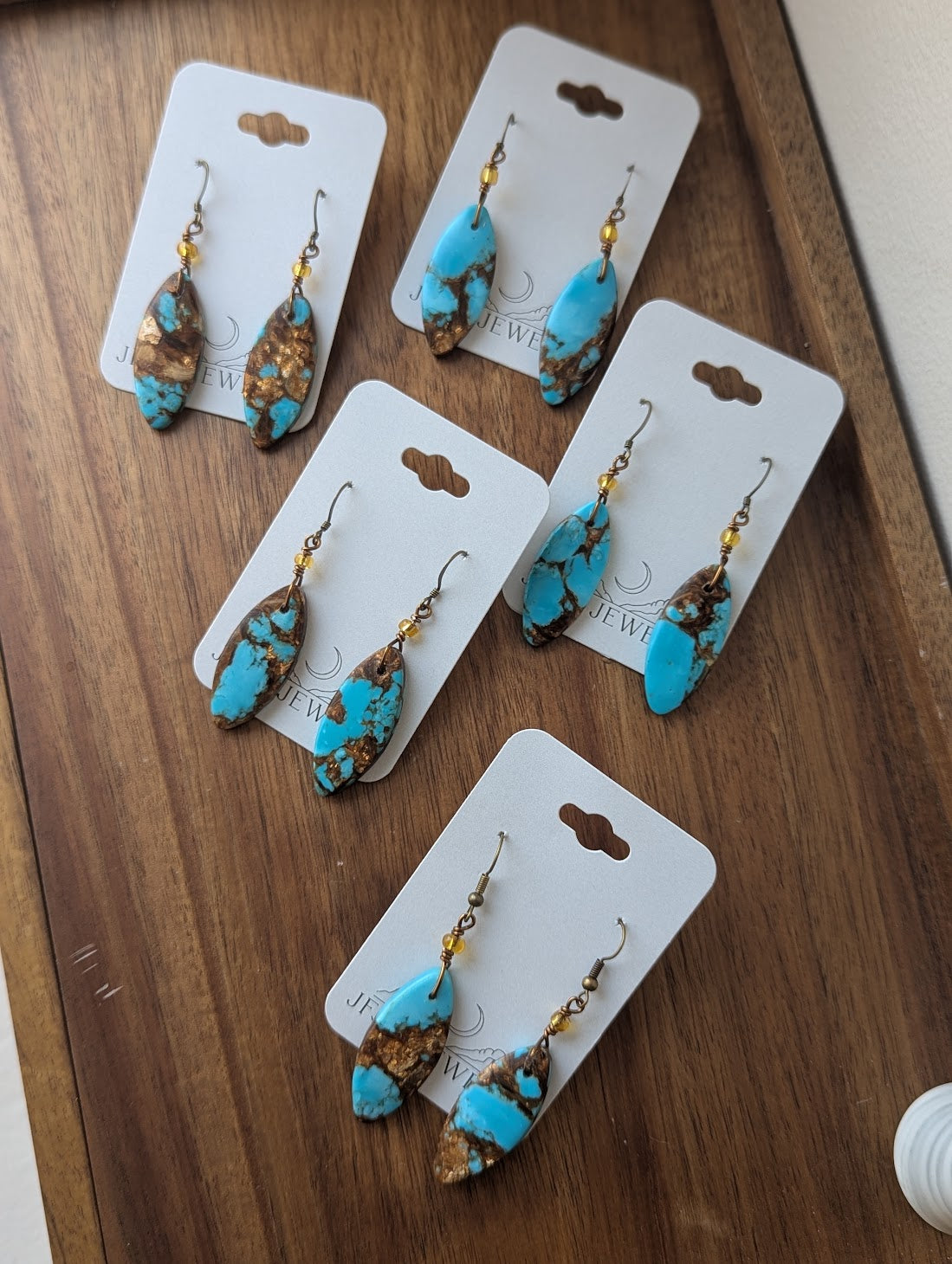 Turquoise Bronzite Marquise Brass Earrings