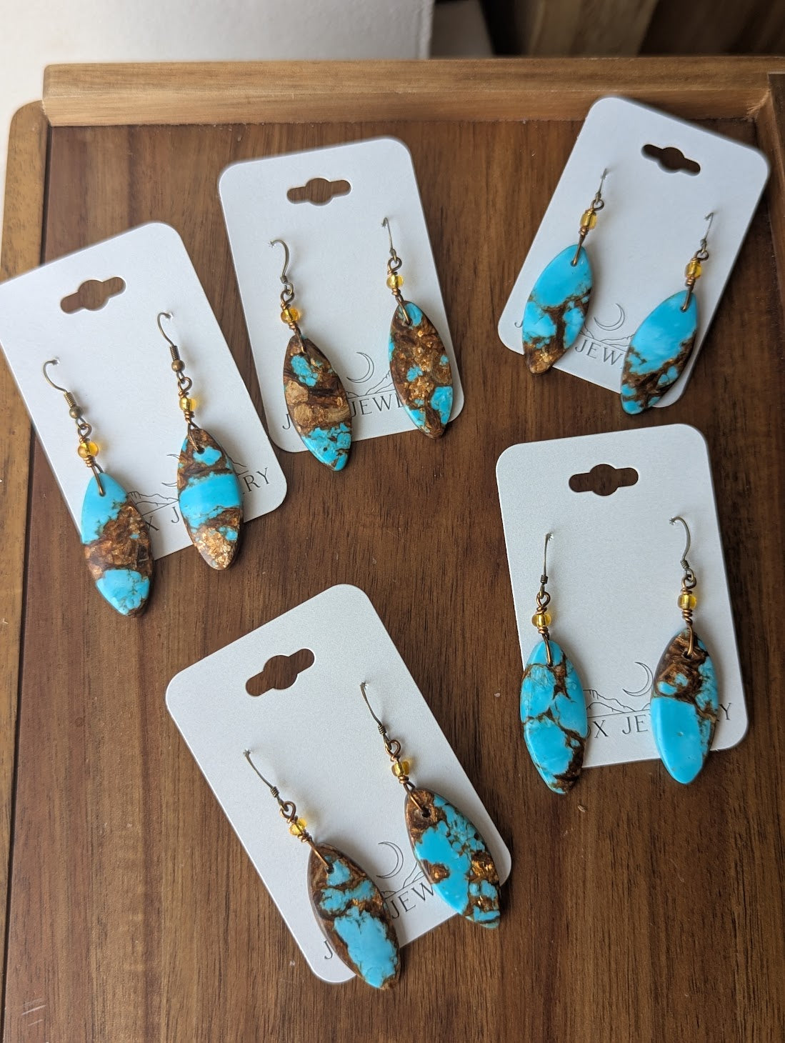 Turquoise Bronzite Marquise Brass Earrings