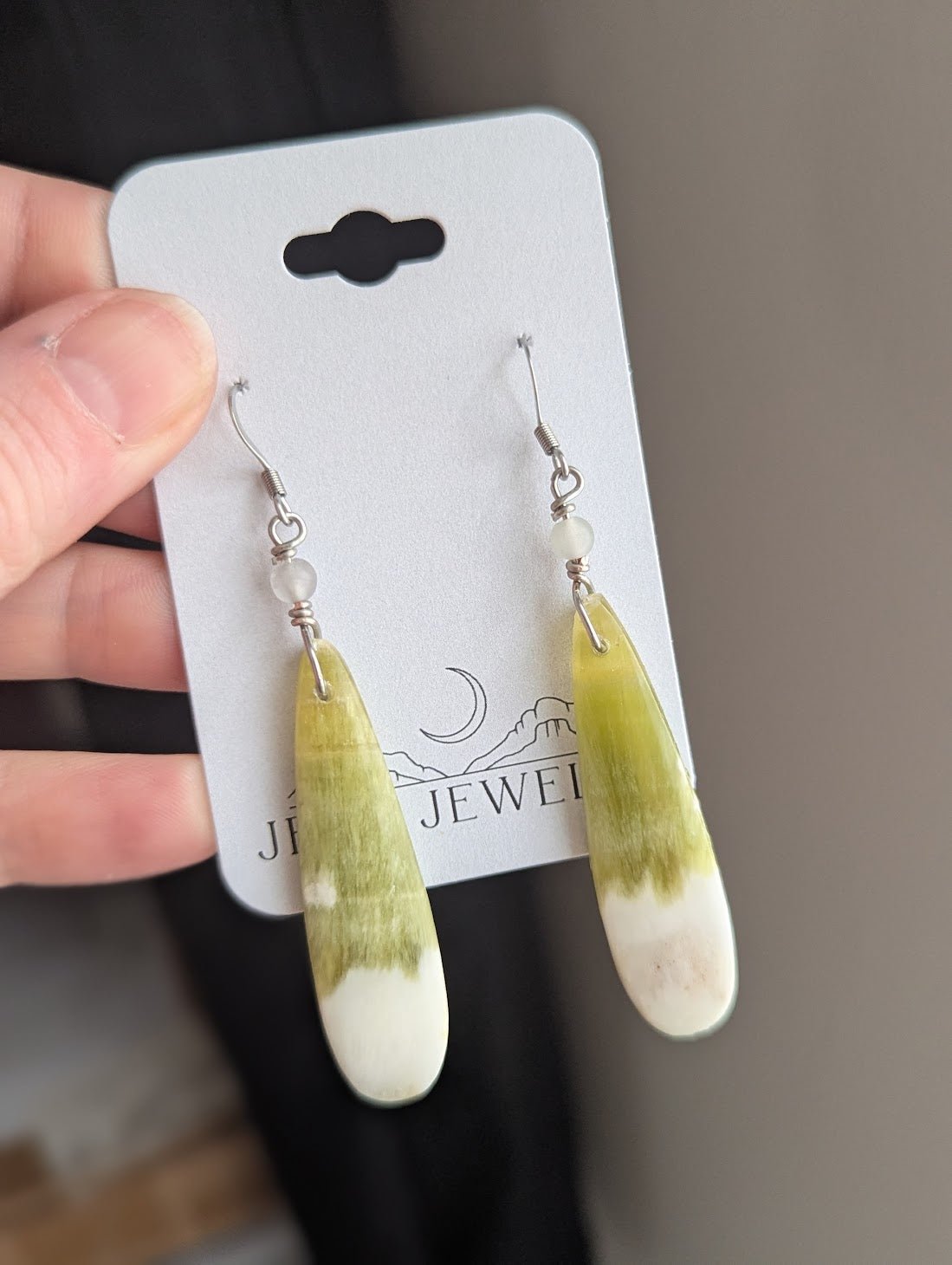 Yellow Fluorite Tear Drop Silver Stainless Earrings