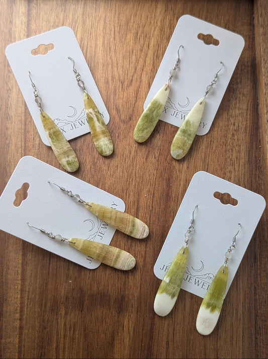 Yellow Fluorite Tear Drop Silver Stainless Earrings