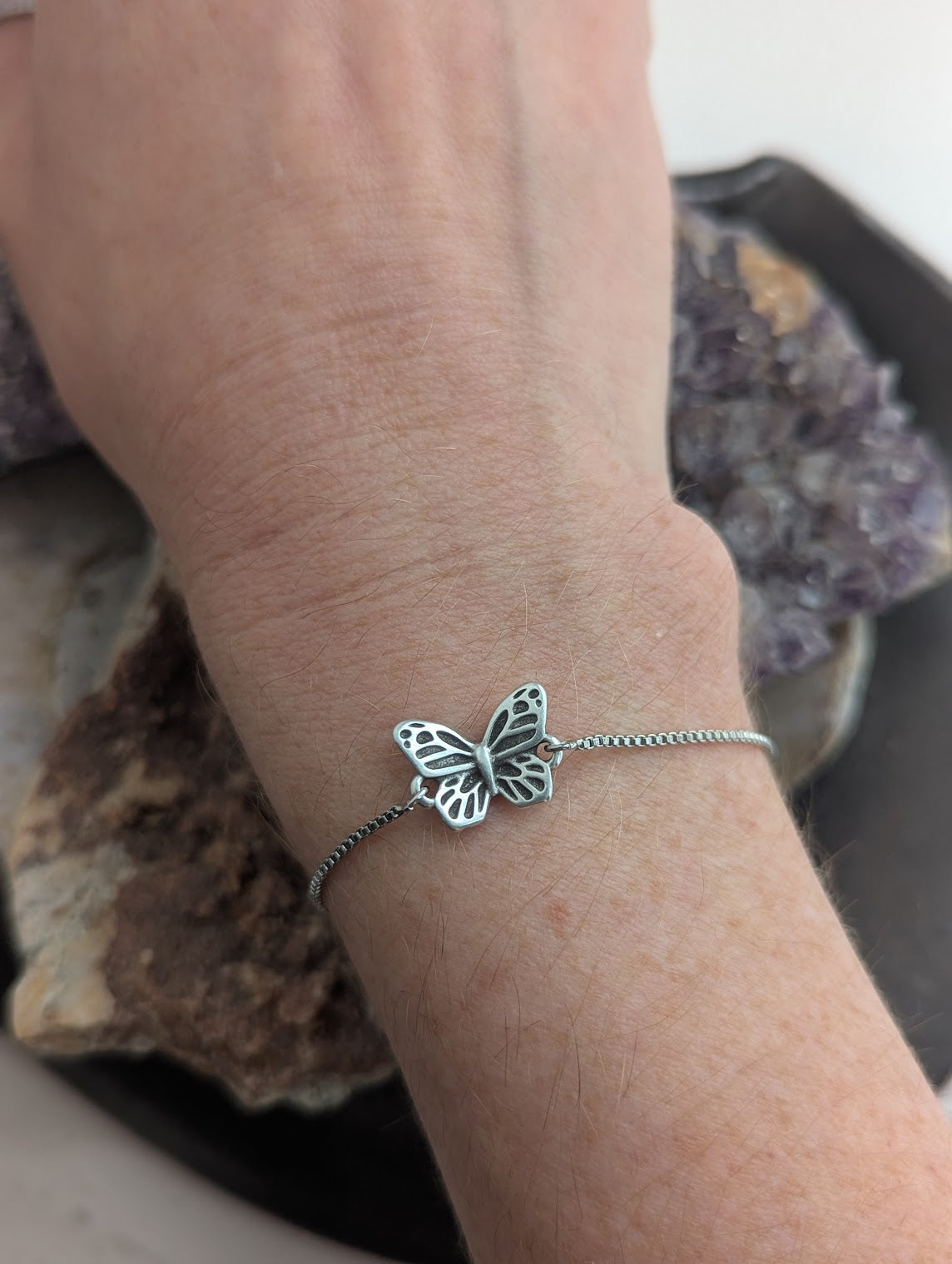 Butterfly Stainless Steel Slider Bracelet (Silver or Gold)