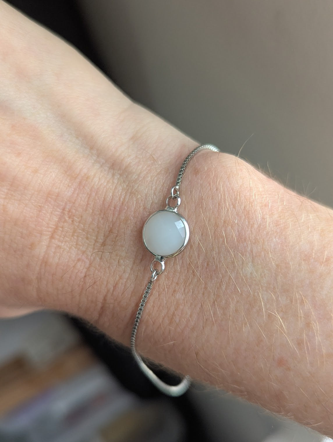 Faceted White Crystal Silver Slider Bracelet