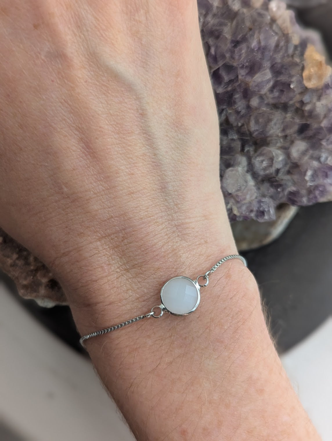 Faceted White Crystal Silver Slider Bracelet