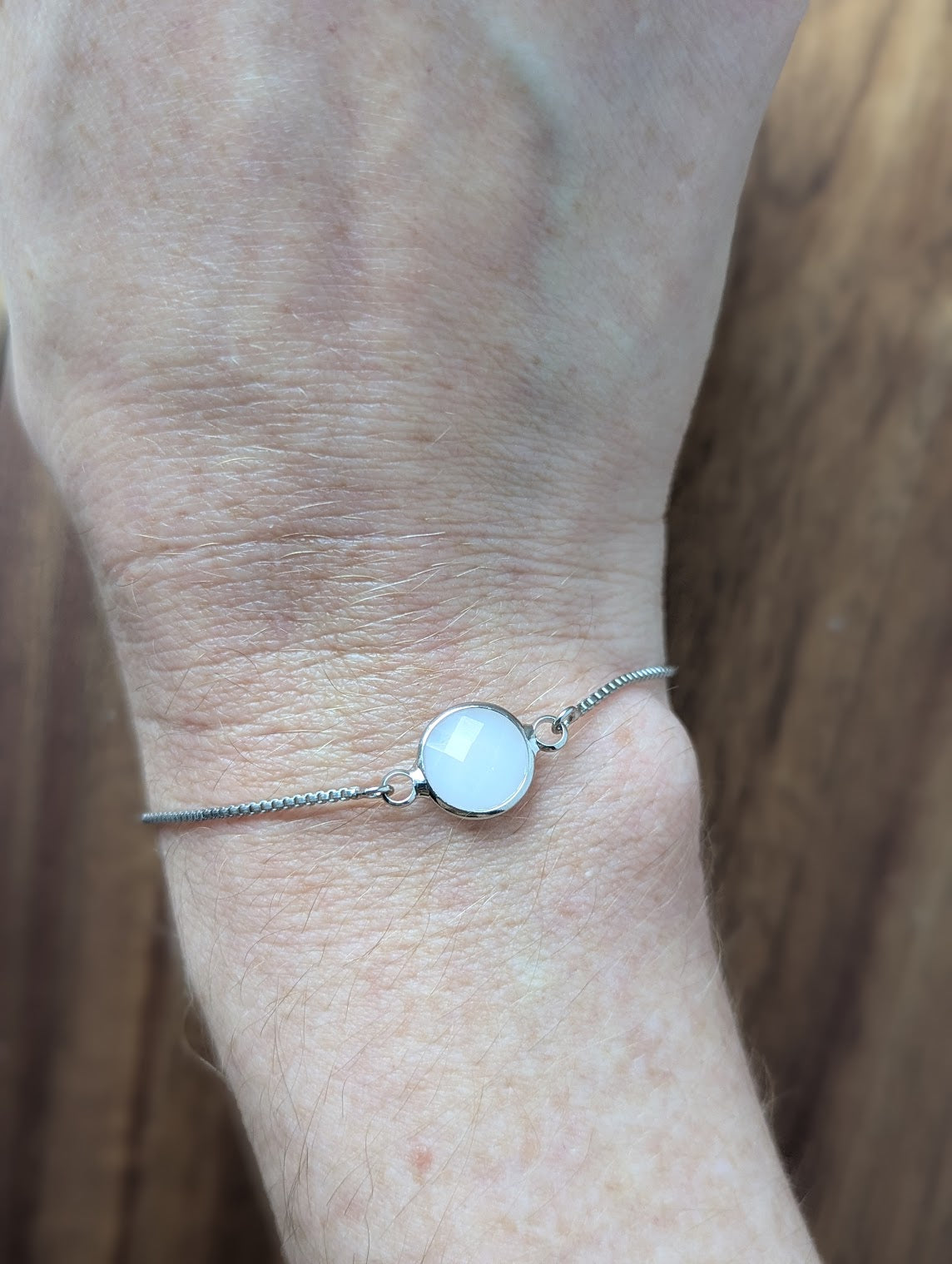 Faceted White Crystal Silver Slider Bracelet