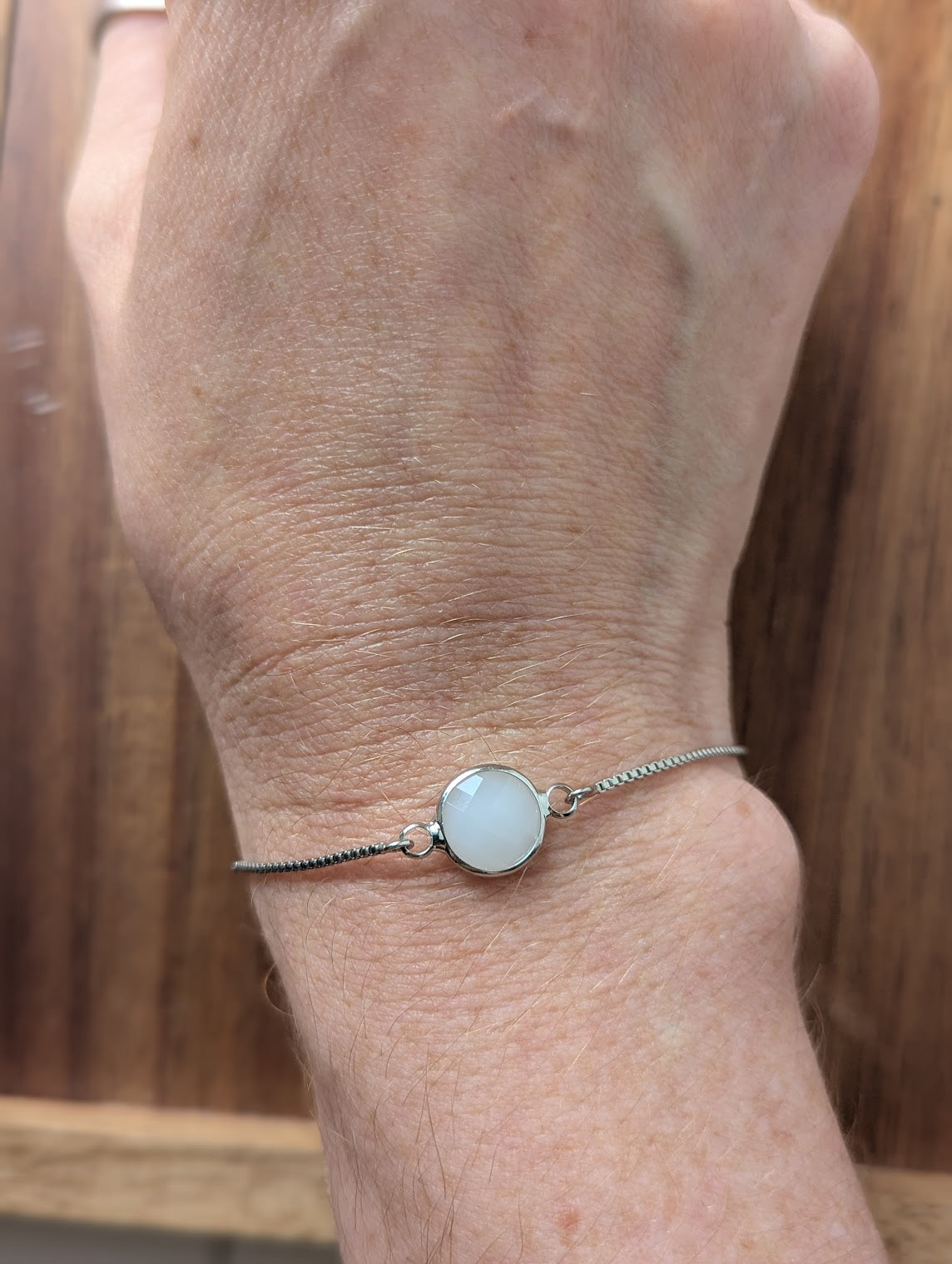 Faceted White Crystal Silver Slider Bracelet