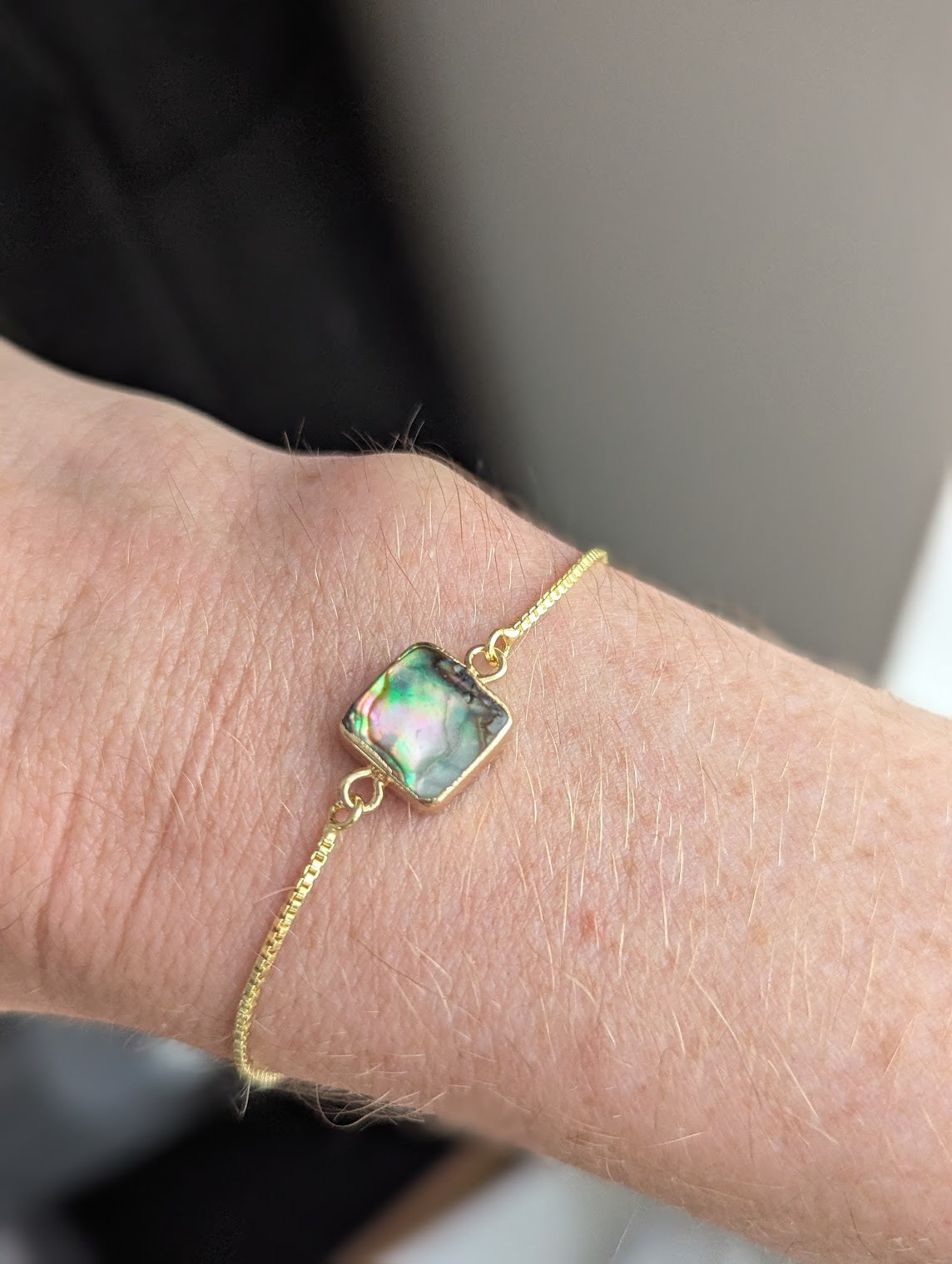 Square Abalone Gold Slider Bracelet