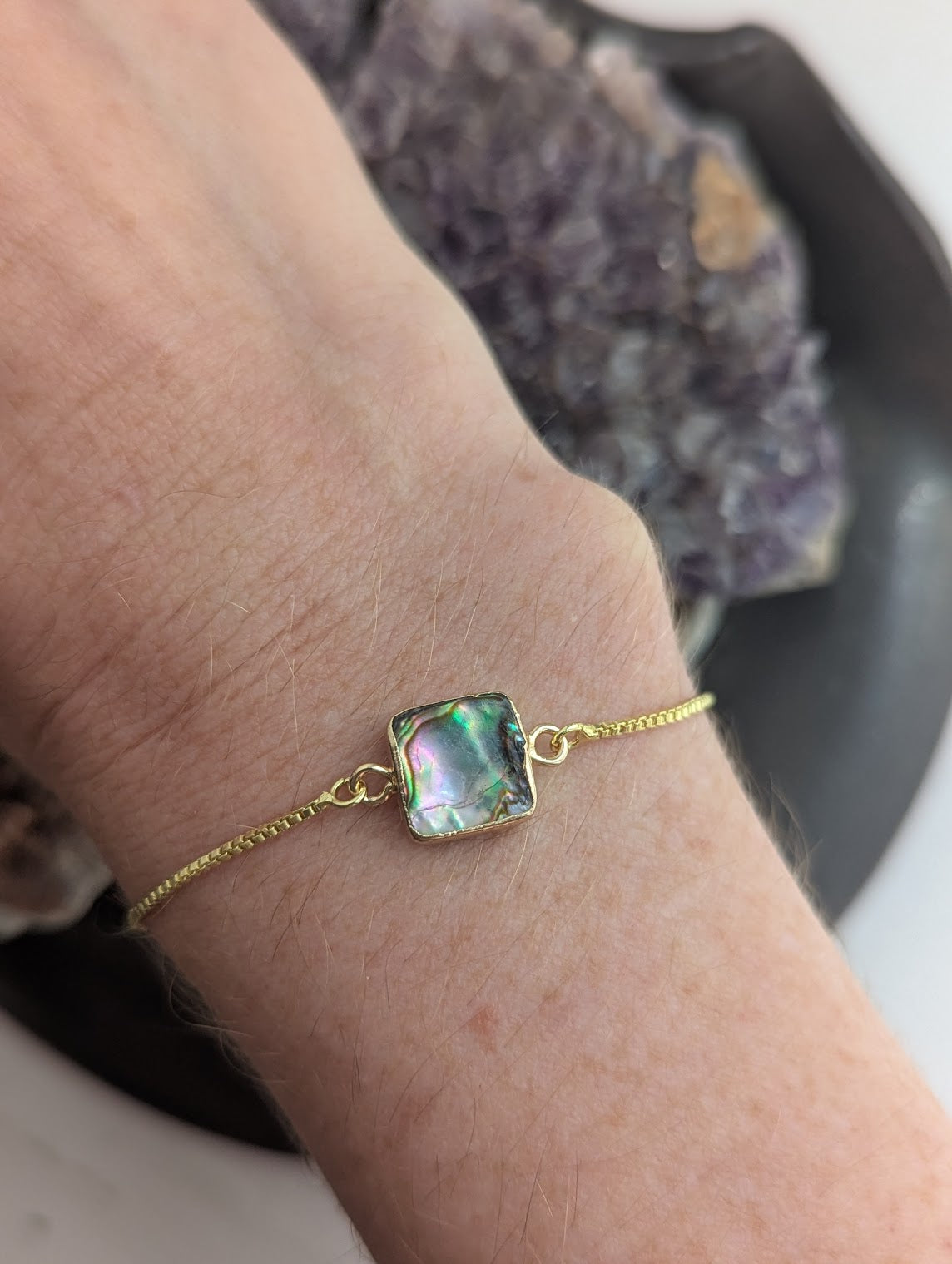 Square Abalone Gold Slider Bracelet