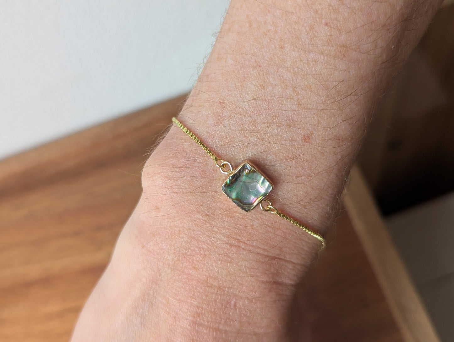 Square Abalone Gold Slider Bracelet