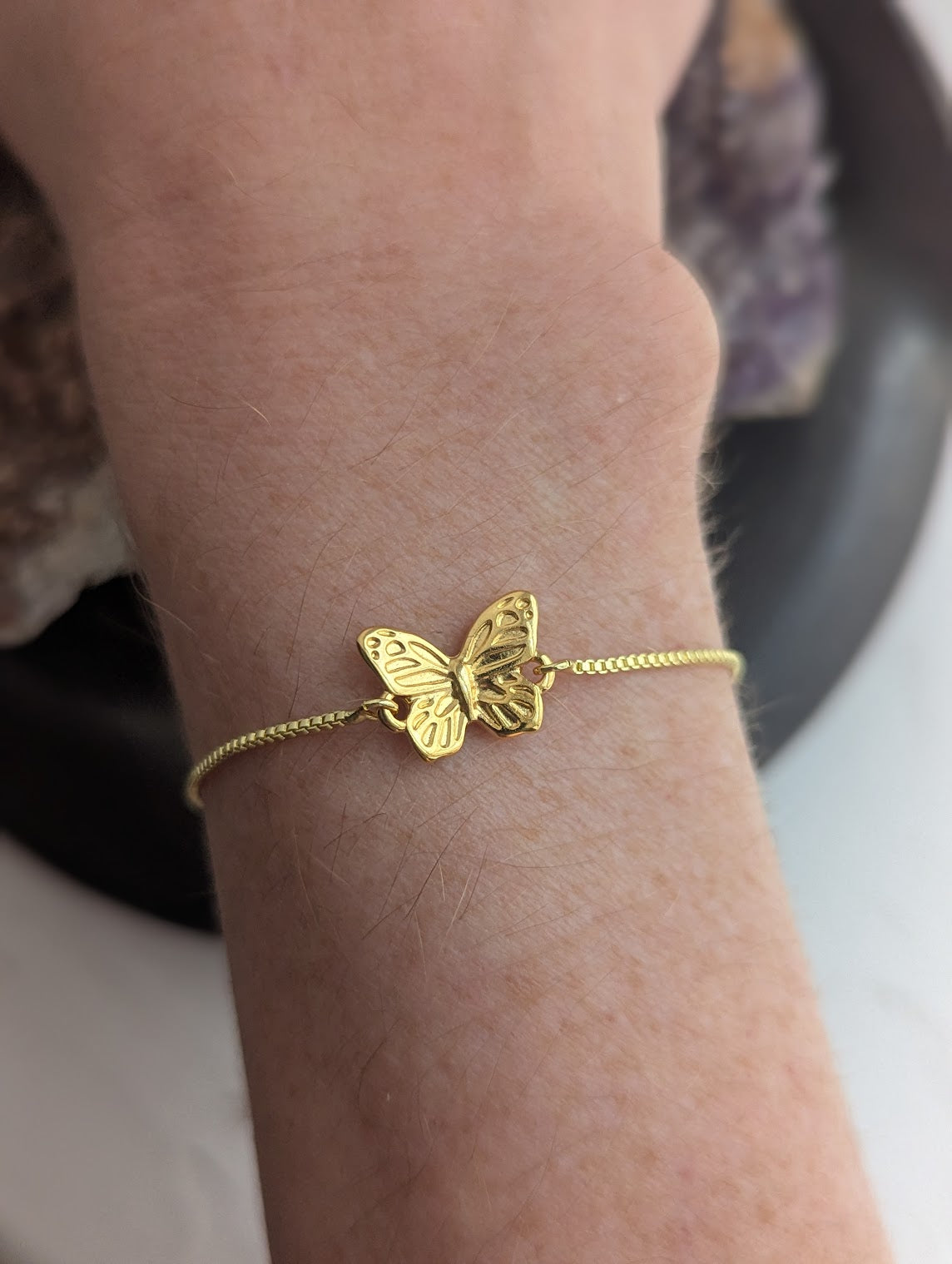 Butterfly Stainless Steel Slider Bracelet (Silver or Gold)