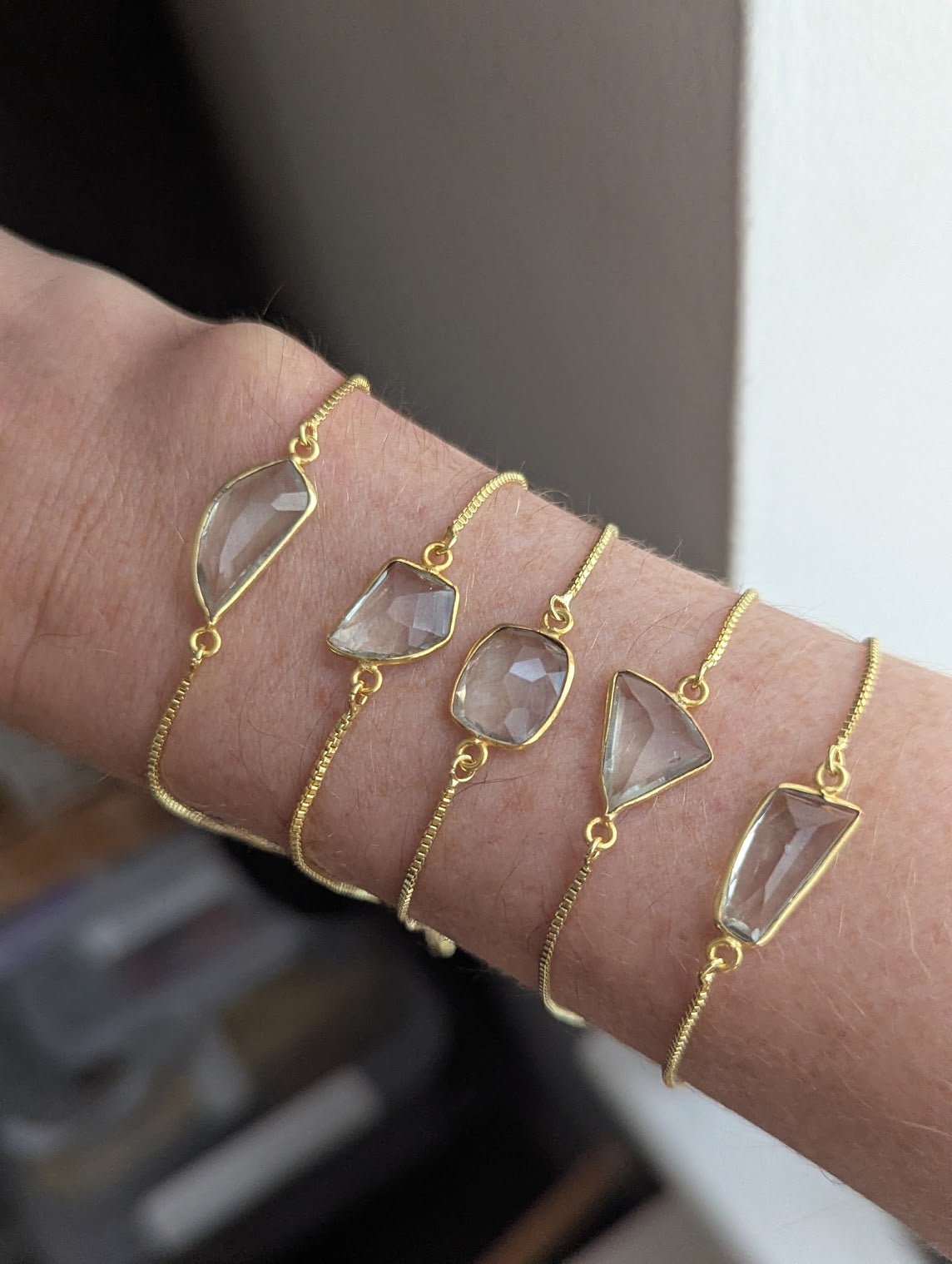 Light Green Clear Crystal Faceted Gold Slider Bracelet (Various Available)