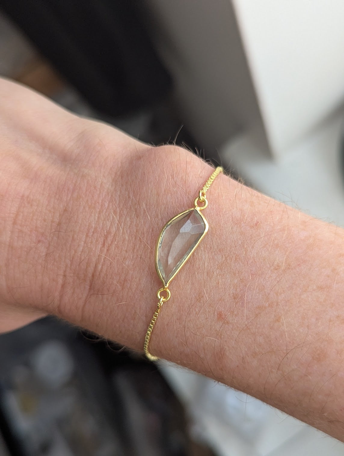 Light Green Clear Crystal Faceted Gold Slider Bracelet (Various Available)