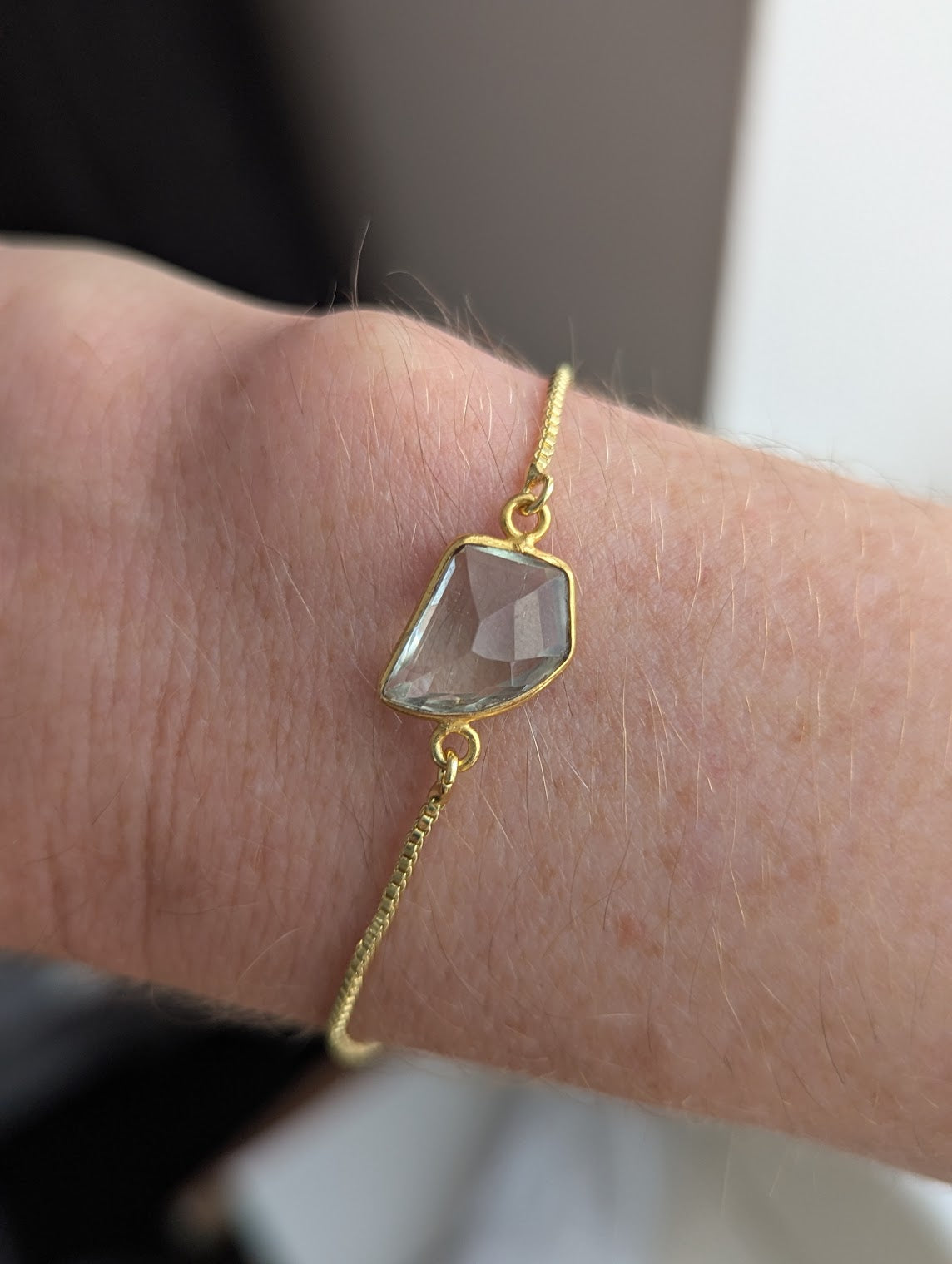 Light Green Clear Crystal Faceted Gold Slider Bracelet (Various Available)