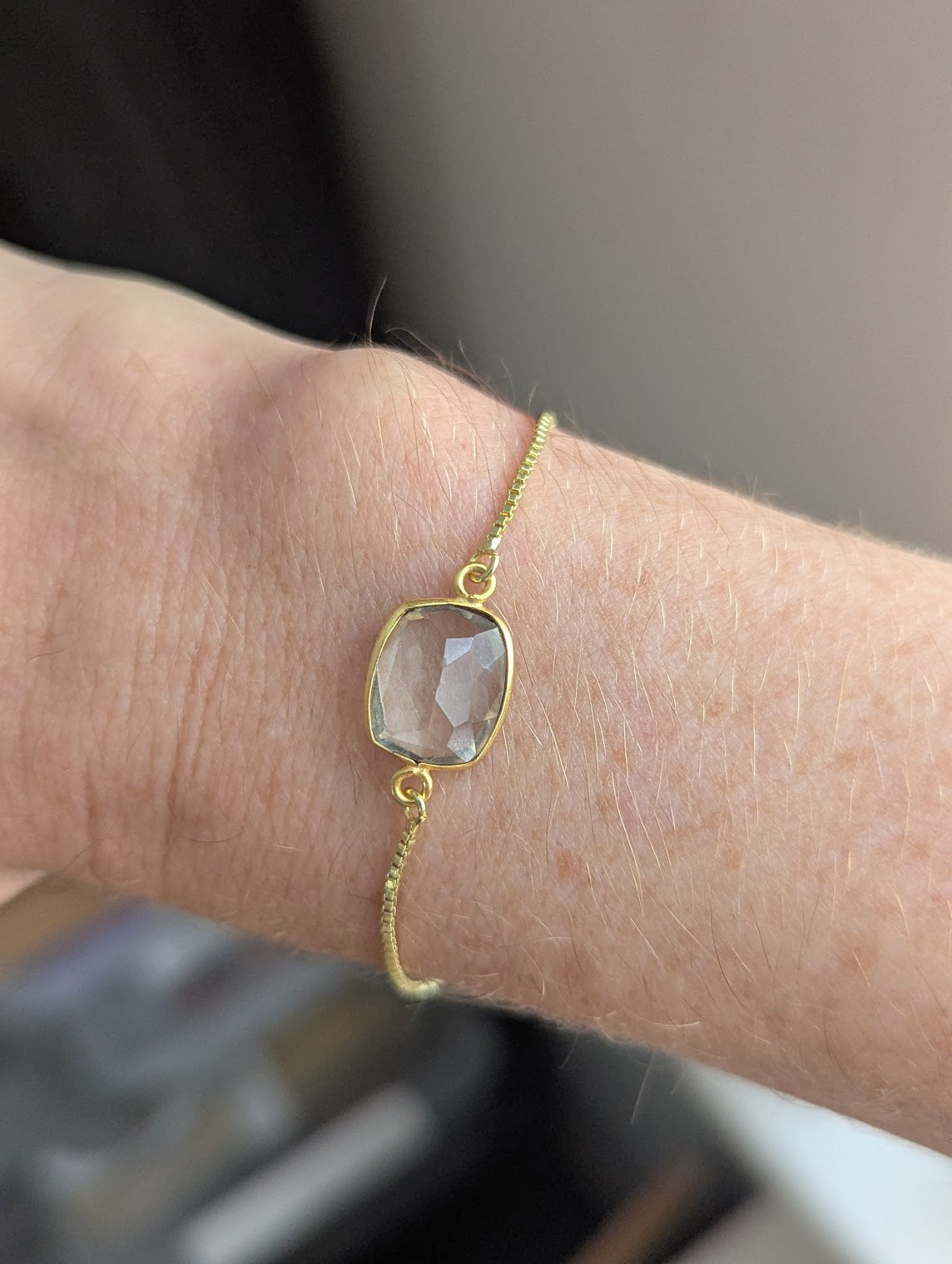 Light Green Clear Crystal Faceted Gold Slider Bracelet (Various Available)