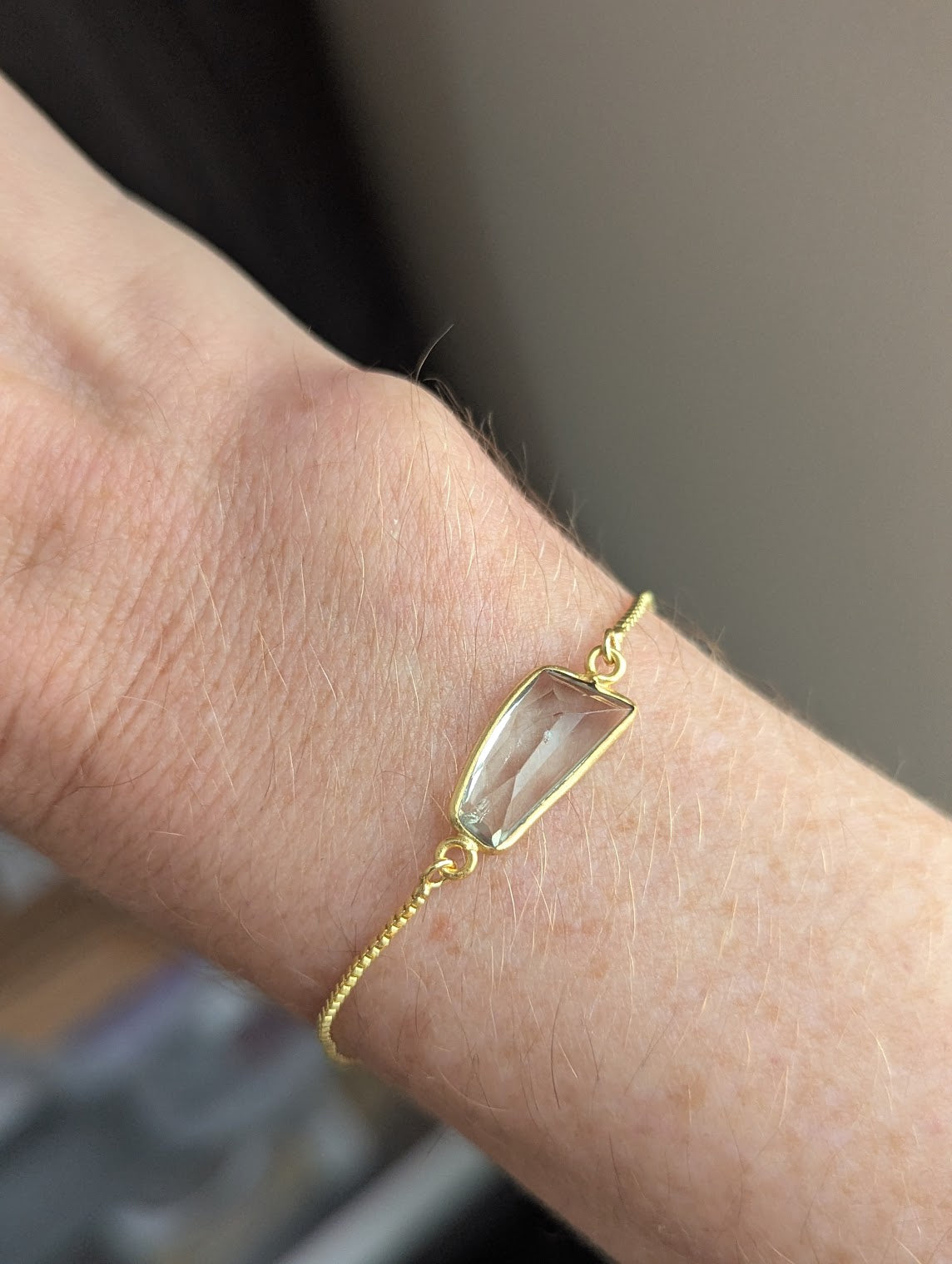 Light Green Clear Crystal Faceted Gold Slider Bracelet (Various Available)