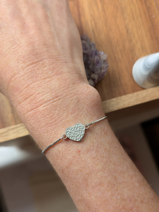 Textured Silver Heart Slider Bracelet