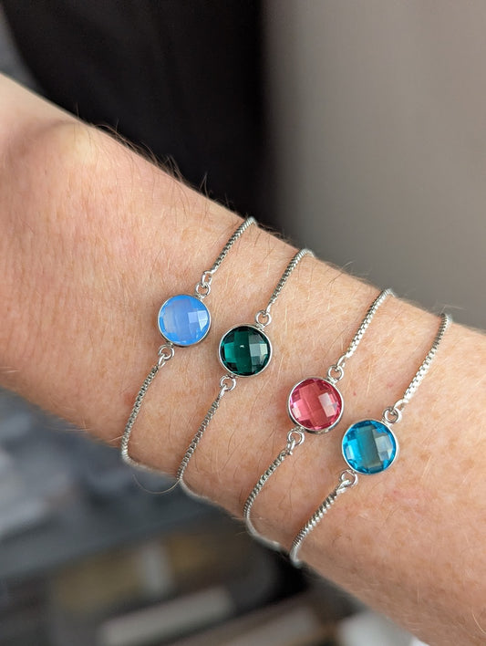 Faceted Round Silver Slider Bracelet (Various Options Available)