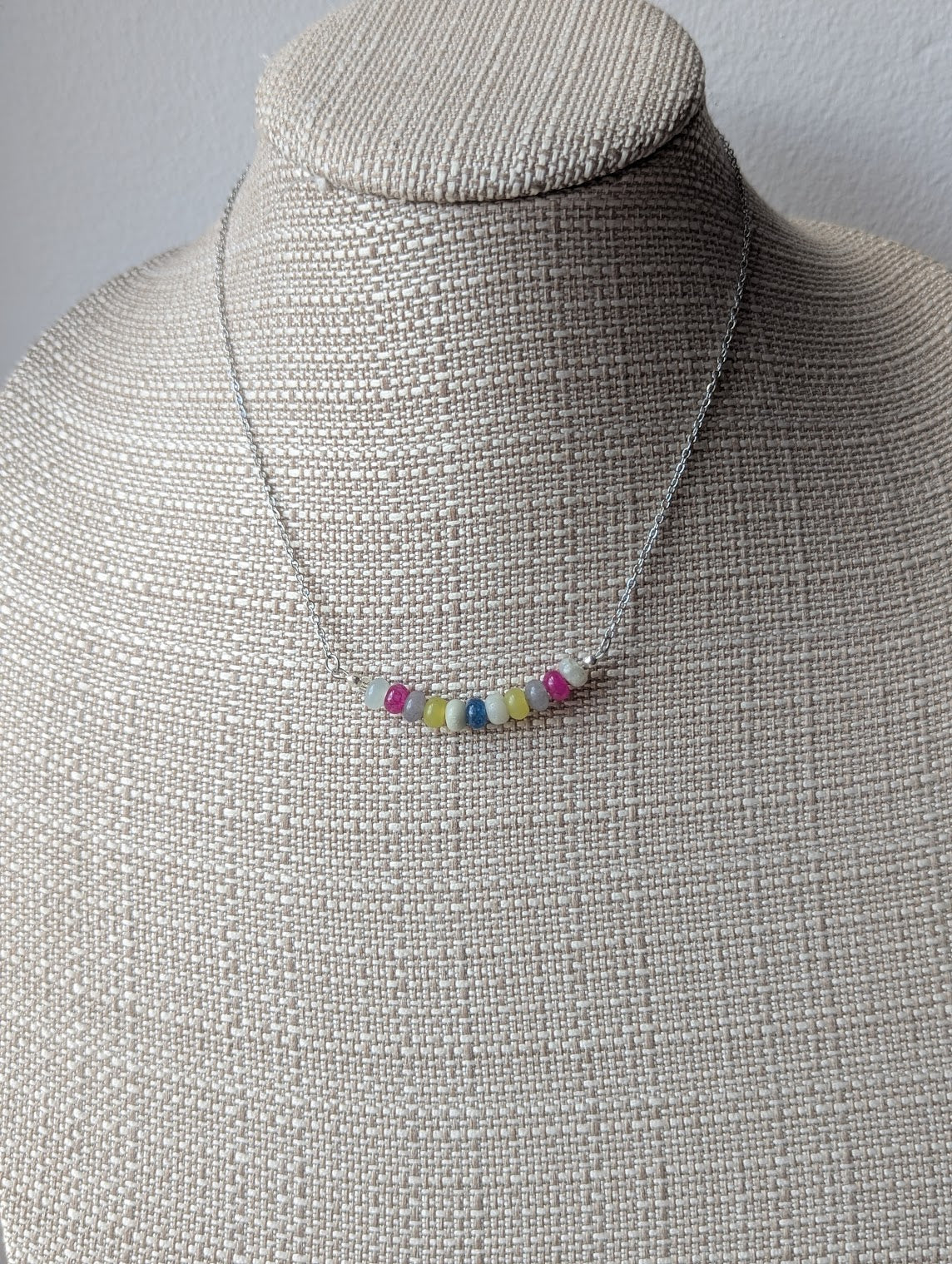 Bright Gemmy Bar Silver Necklace