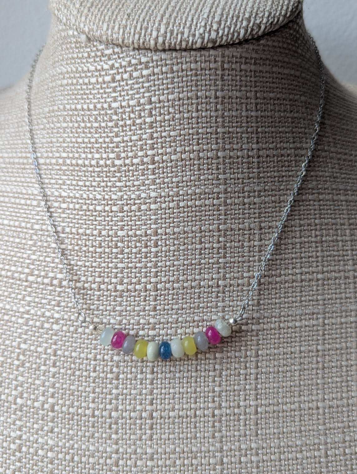 Bright Gemmy Bar Silver Necklace