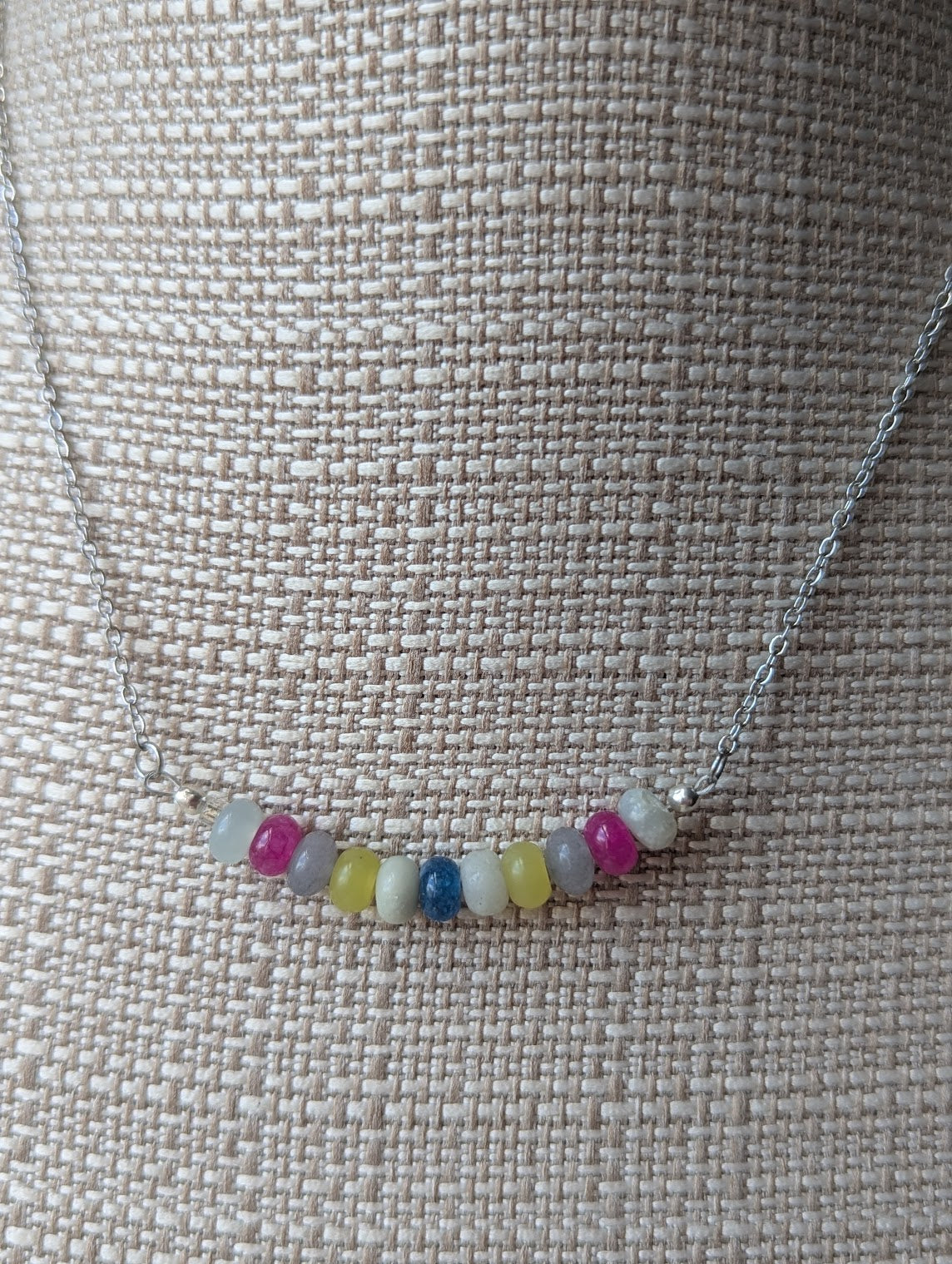 Bright Gemmy Bar Silver Necklace