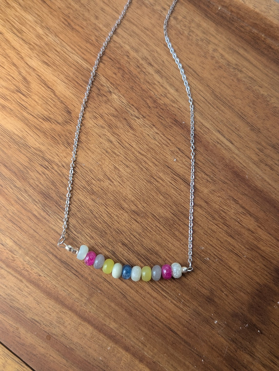 Bright Gemmy Bar Silver Necklace