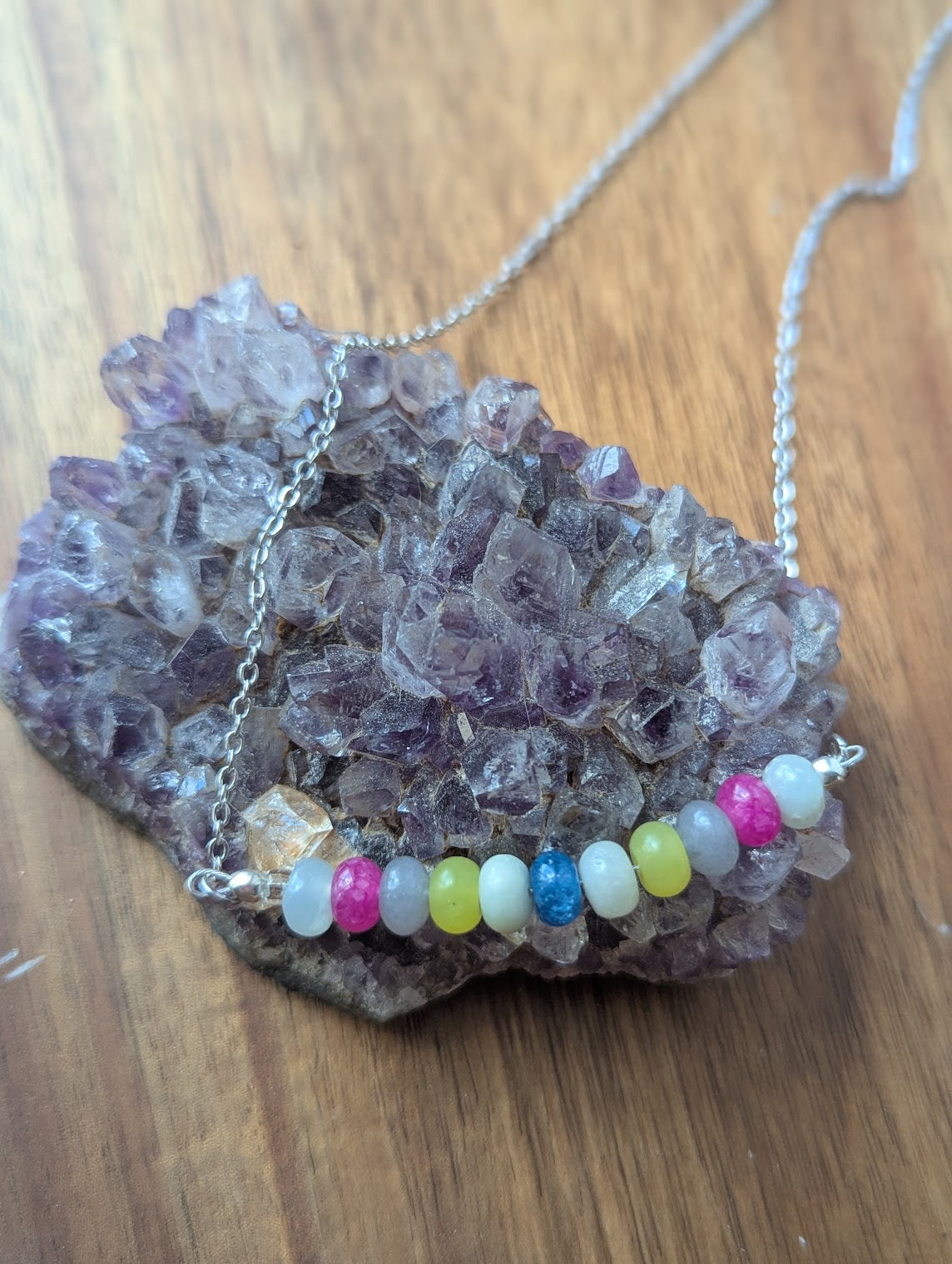 Bright Gemmy Bar Silver Necklace