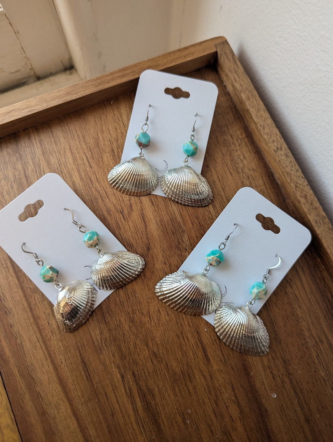 Silver Plated Scallop Shell Aqua Terra Earrings