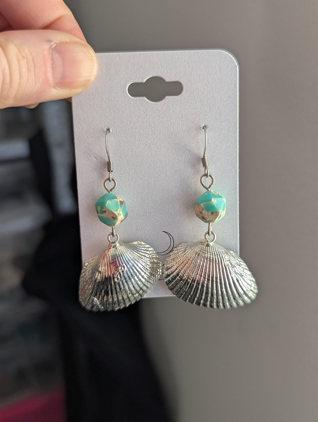 Silver Plated Scallop Shell Aqua Terra Earrings