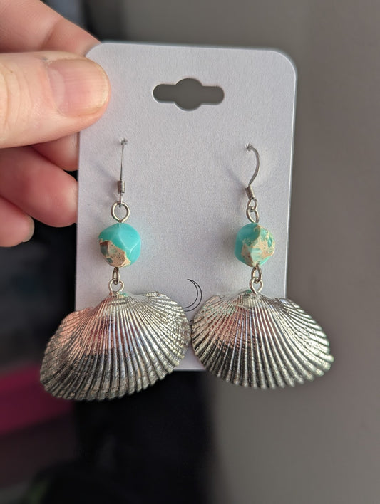 Silver Plated Scallop Shell Aqua Terra Earrings