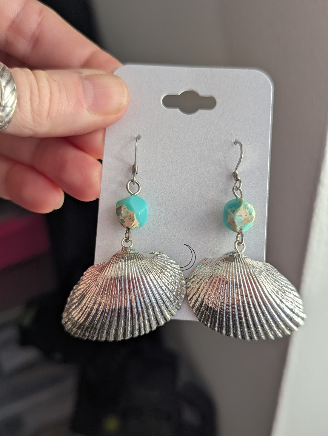 Silver Plated Scallop Shell Aqua Terra Earrings