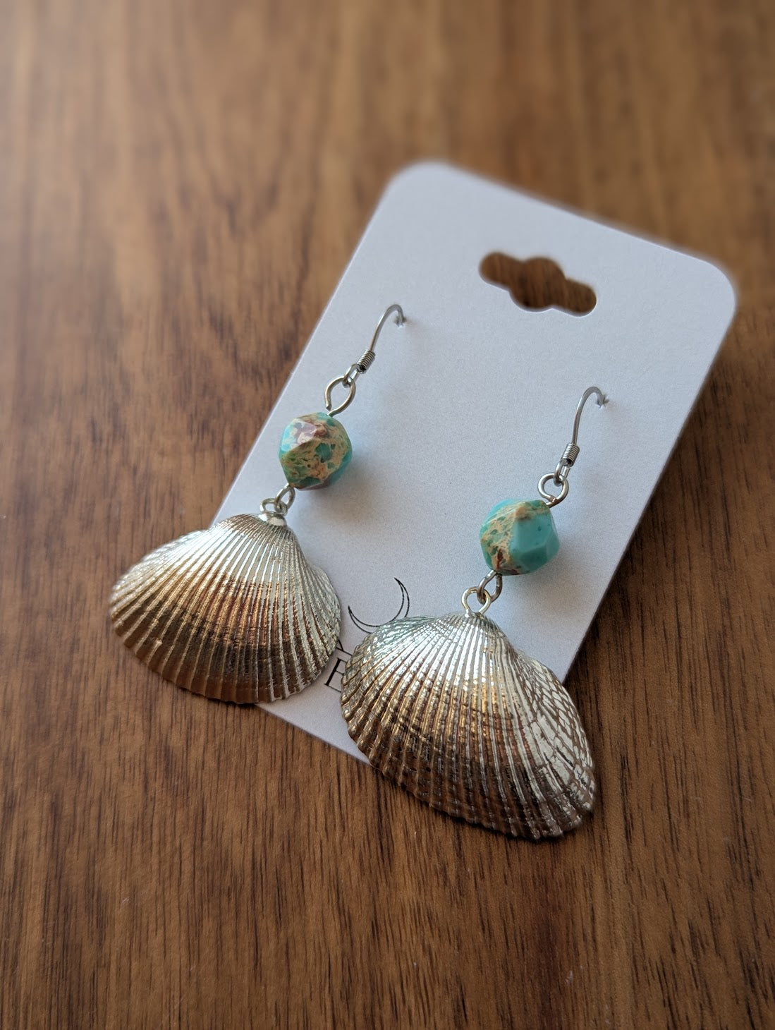 Silver Plated Scallop Shell Aqua Terra Earrings