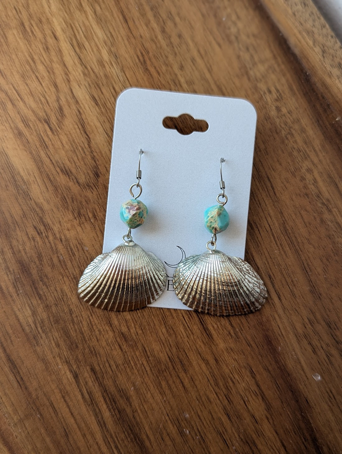 Silver Plated Scallop Shell Aqua Terra Earrings
