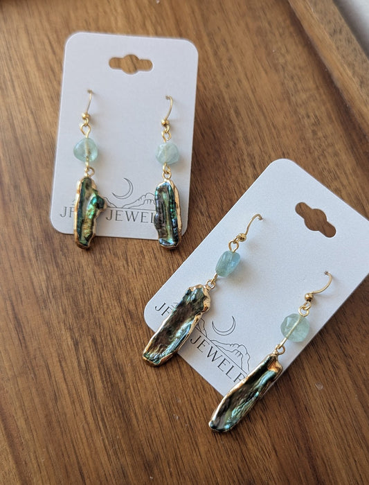 Blue Freshwater Pearl and Aquamarine Gold Earrings