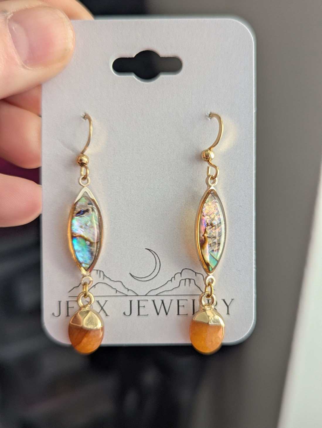 Abalone and Orange Crystal Gold Earrings