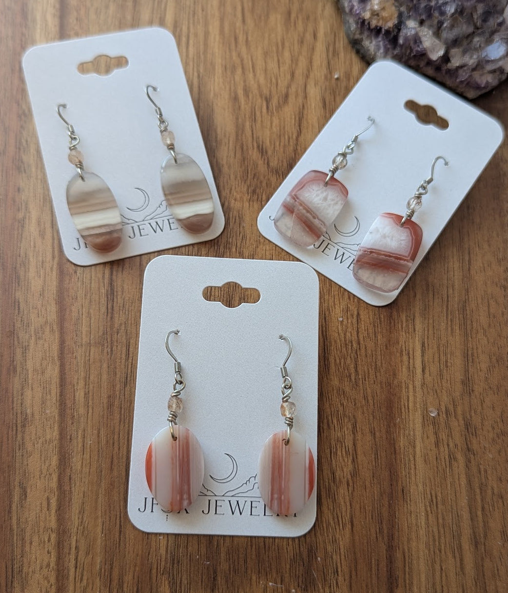 Red Botswana Agate Silver Earrings (Various Styles Available)