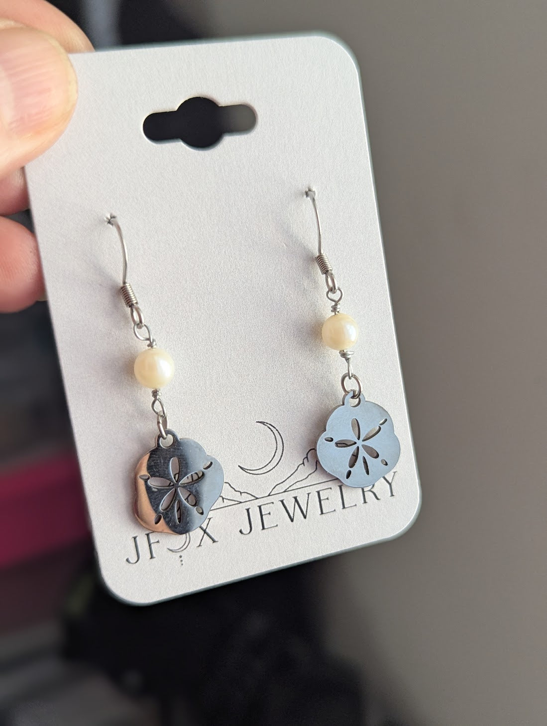 Silver Sand Dollar Freshwater Pearl Earrings