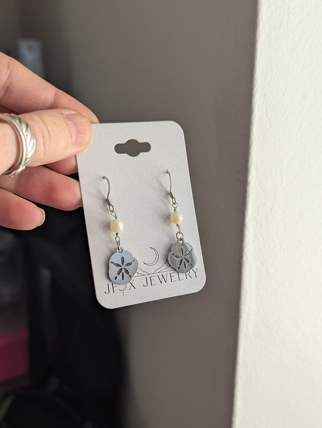 Silver Sand Dollar Freshwater Pearl Earrings